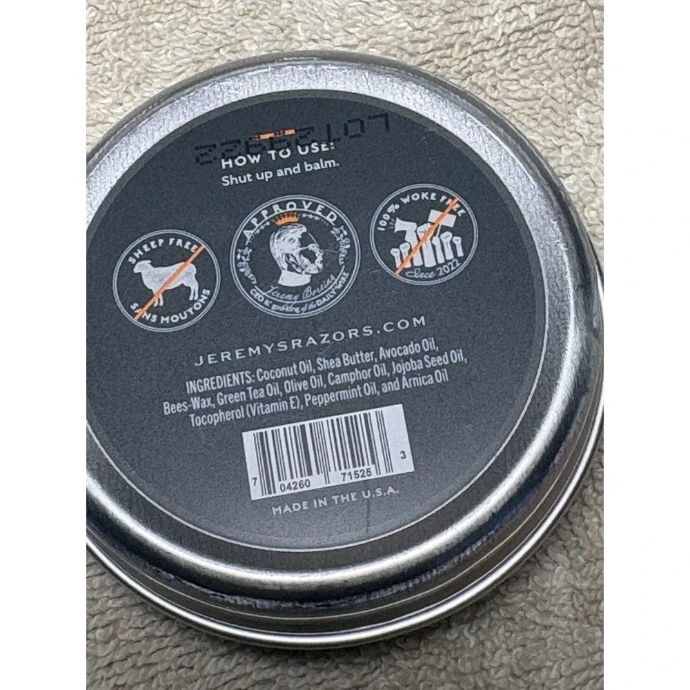Jeremy's Razors Men Beard Balm Balm w Jojoba Oil, Shea & Cocoa Butter 2 oz New